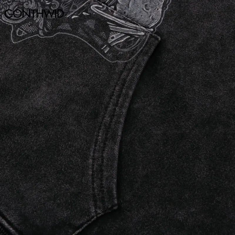 Men Hip Hop Hoodie Streetwear Vintage Skeleton Skull Devil Print Distr
