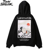 Embroidery Funny Cat Hoodies Sweatshirt Men Hip Hop Winter Fleece Pull