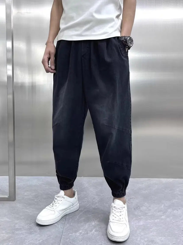 harajuku fashion harem pants mens printed cargo jeans vintage elastic waistband baggy jeans hip hop streetwear men clothing multi-pocket cargos