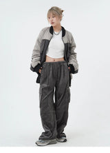 women high street corduroy pants casual elastic waist side pocket loose straight pant unisex hip hop y2k loose streetwear jogger unique joggers style 2361