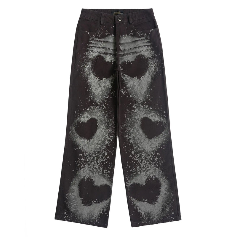 fashion loose streetwear denim pants unisex casual graffiti print wide legs jean pants hip hop trousers joggers mens baggy jeans unique joggers style 2887