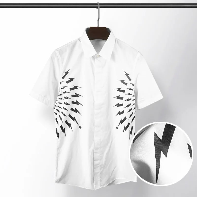 New 2021 Men Classic NEIL BARRETT thunder Fashion Cotton Casual Shirts Shirt high quality Pocket Short sleeves S 2XL #A8