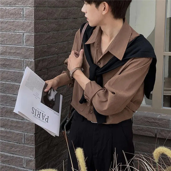 Spring And Autumn New Korean Style Shirt Men Suede Loose Trendy And Ve