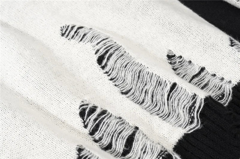 hip hop streetwear knitted sweater sweater 2022 mens harajuku ripped holes new casual v neck tops cotton loose pullover sweaters - anime inspired graphic hoodie, unisex casual winter pullover, vintage look oversized hoodie