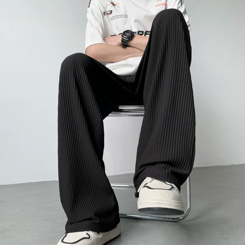summer pleated pants men fashion oversized ice silk pants men japanese streetwear hip hop loose straight pants mens trousers urban fashion pants