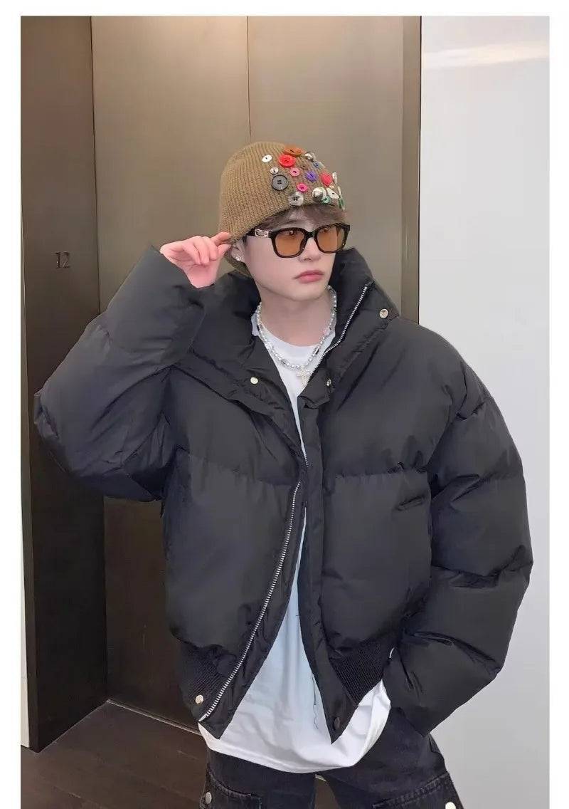 Simplicity Stand Collar Mens Parkas Heavy Winter Thicken Casual Short Cotton Jacket Warm Fashion Coats Male Streetwear New