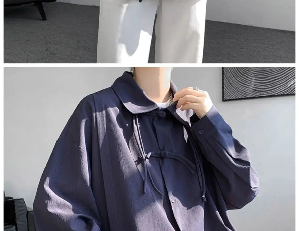Shirts for men spring and autumn style national fashion design loose and versatile large size