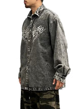 Hip Hop Denim Jeans Shirt Harajuku Retro Washed Letter Embroidery Long Sleeve Shirts for Men High Street Casual Loose Tops Shirt