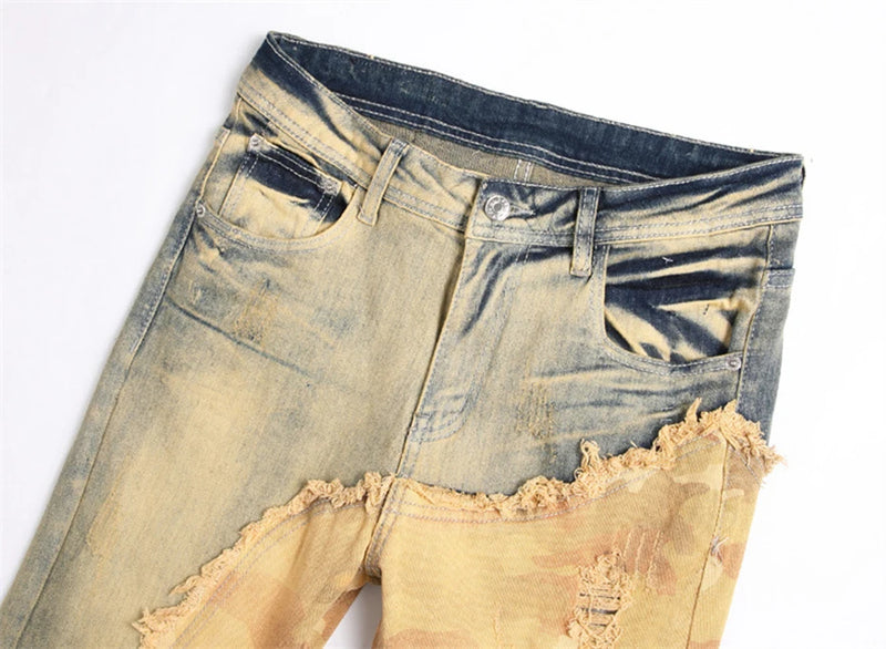 men fashion slim ripped jeans color block patchwork trend denim pants streetwear hip hop jeans trousers for male unique jeans style 469