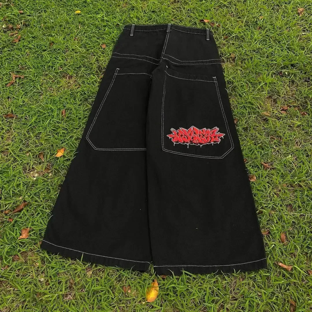 high street casual trousers punk style wide leg pants gothic classic vintage straight pantsy2k baggy letter print women jeans unique jeans style 2302