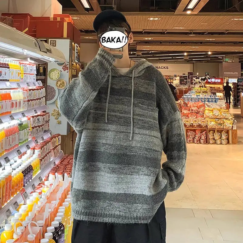 varsity flame knitwear, statement sweater, cozy knitwear for men, oversized grunge aesthetic winter top