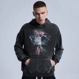 glitchcore chrome print featuring rainbowtouches washed hoodie mens high street fashion skull graphic hoodies hip hop anime style coat unisex superior quality