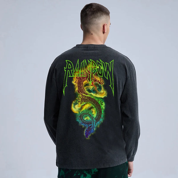 Sadcore Streetwear – Rainbowtouches Washed Long T Shirt Unisex Vintage Fashion Dr – Edgy Streetwear for All Genders