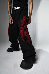 mens black baggy jeans dragon embroidered straight jeans streetwear hip hop loose trousers male luxury designer denim pants 1 unique jeans style 1797