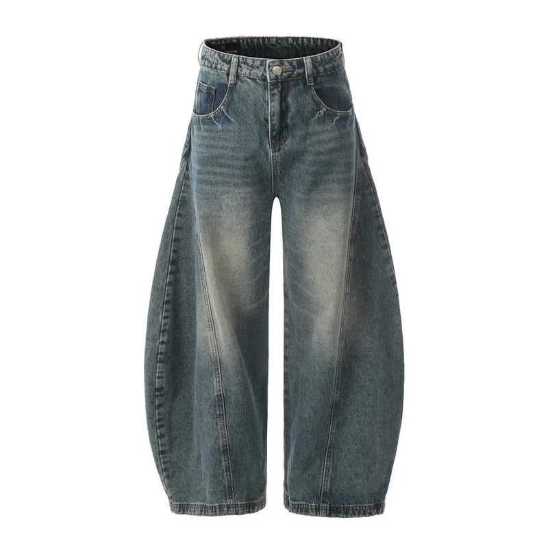 Men Women American Streetwear Vintage Washed Denim Loose Casual Wide Leg Baggy Jeans Couple Harem Jeans Trousers