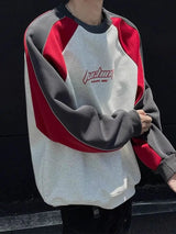 Trendy Personality Korean Motorcycle Style Round Neck Sweatshirt Men 2024 Spring Autumn Niche Contrasting Color Pullover Hot Top