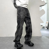 mens streetwear fashion hip hop vibe casual retro tie dyed denim pant jeans cityboy black gray straight jeans trousers urban skinny jeans