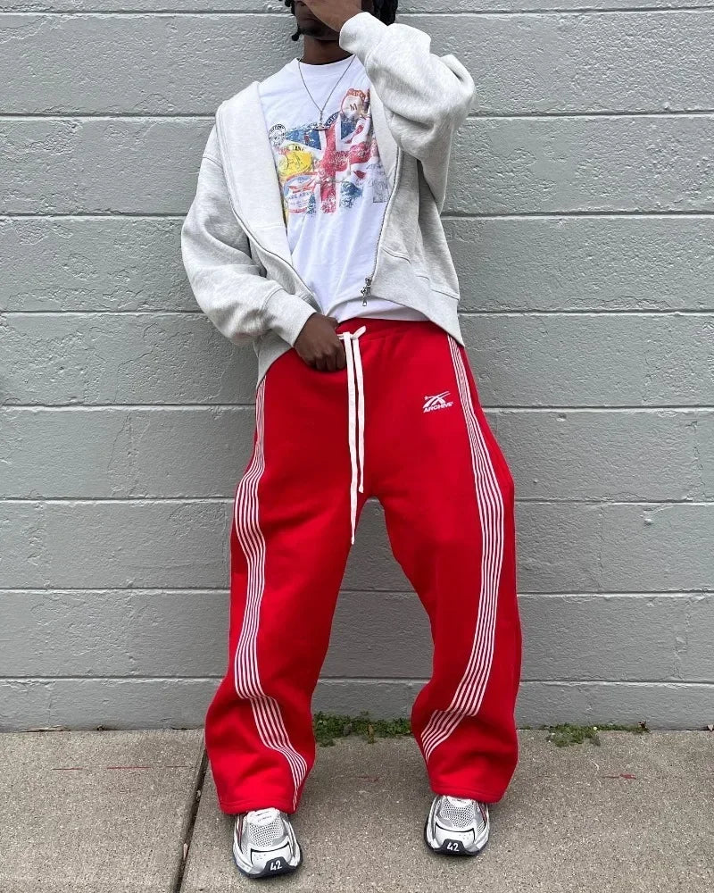 retro harajuku hip hop american y2k new casual pants side striped casual pants mens womens street drawstring high waist pants clean everyday pants