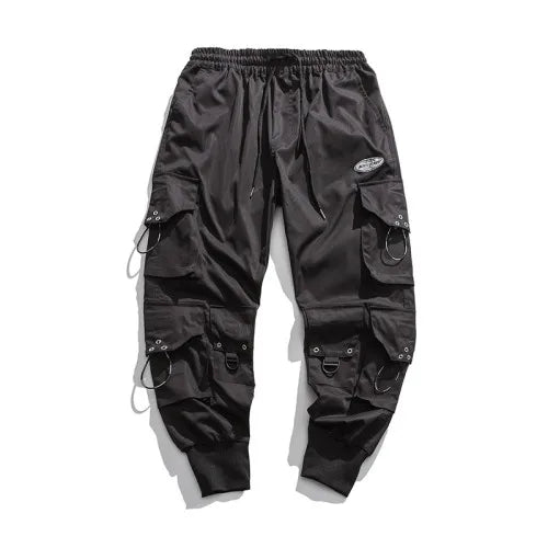 hip hop loose fit elastic waist cargo pants fashion side pocket ankle pants mens new casual drewstring sportwear pants joggers unique joggers style 3753
