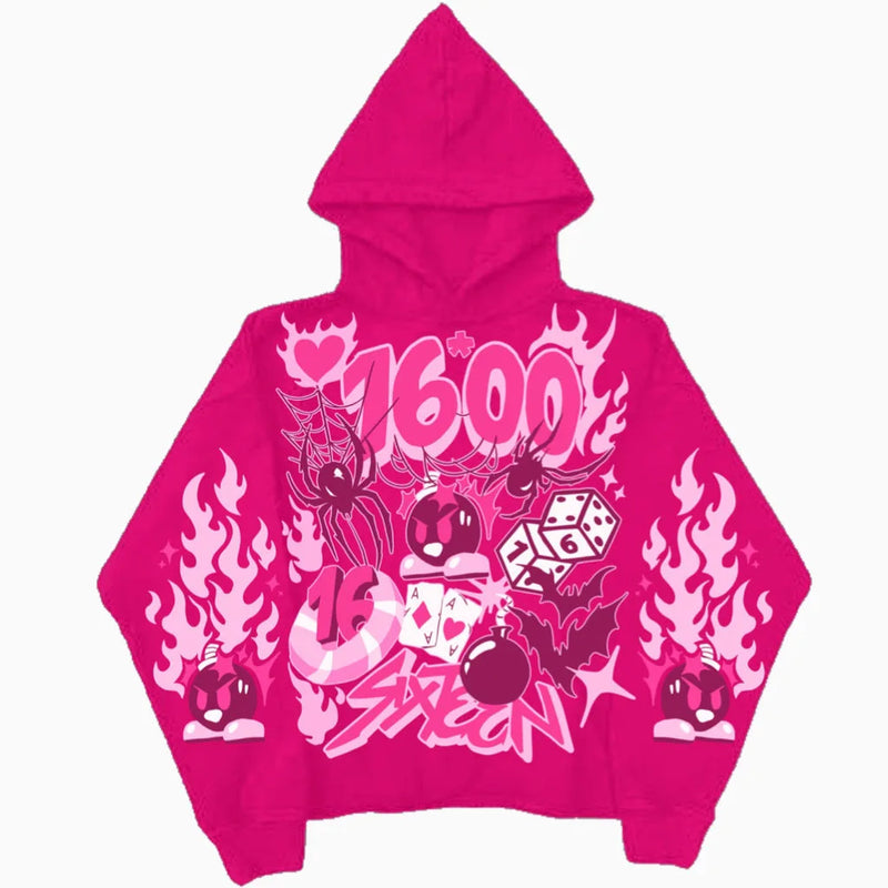Y2k Pullover Long Sleeved Sweatshirt Vintage Printed Pattern Streetwear Tops Vintage Clothes Dark Punk School Outfit Ootd Jacket
