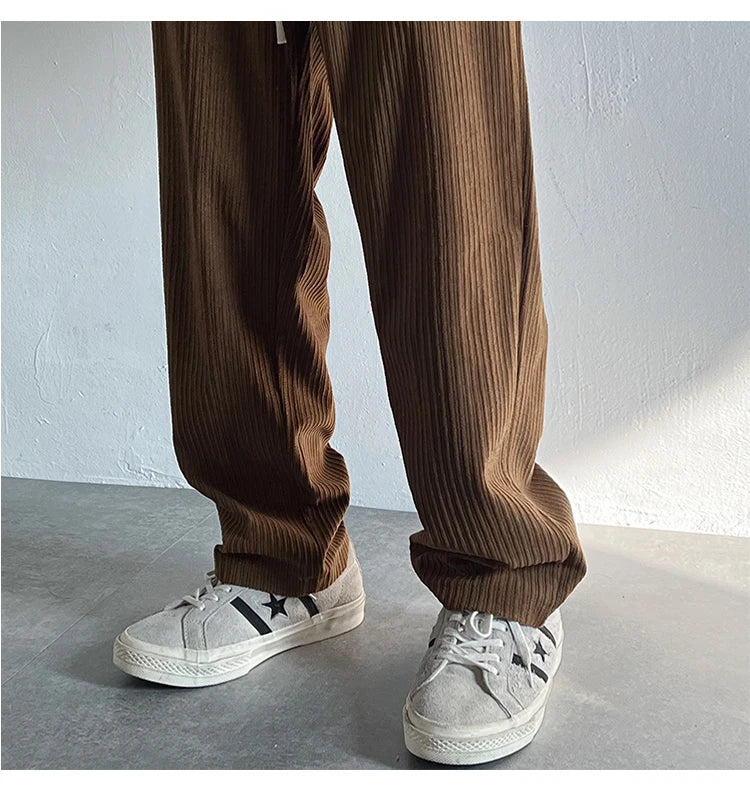 4 colors drawstring corduroy pants men fashion cotton casual pants men streetwear hip hop loose straight pants mens trousers unique default style 3748