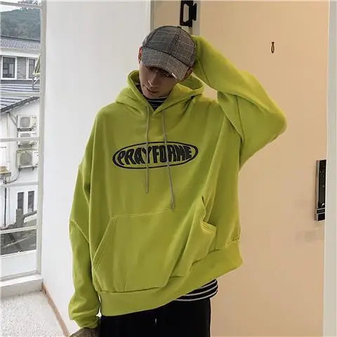 Trendy American Ins Green Hooded Sweatshirt for Men in Autumn 2024 New Trendy Brand Loose Y2K