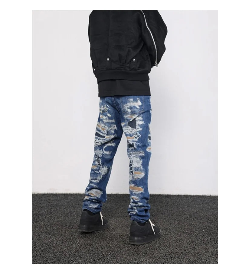 retro washed 3d printed fake distressed jeans hip hop denim pants streetwear jean pants mens harajuku cotton trousers joggers unique joggers style 3883
