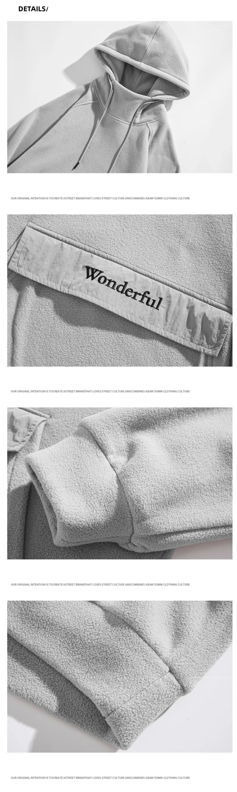 Autumn Polar Fleece Half Turtleneck Hoodies For Men Y2K Vintage Windproof Hooded Sweatshirts Casual Streetwear Pullover