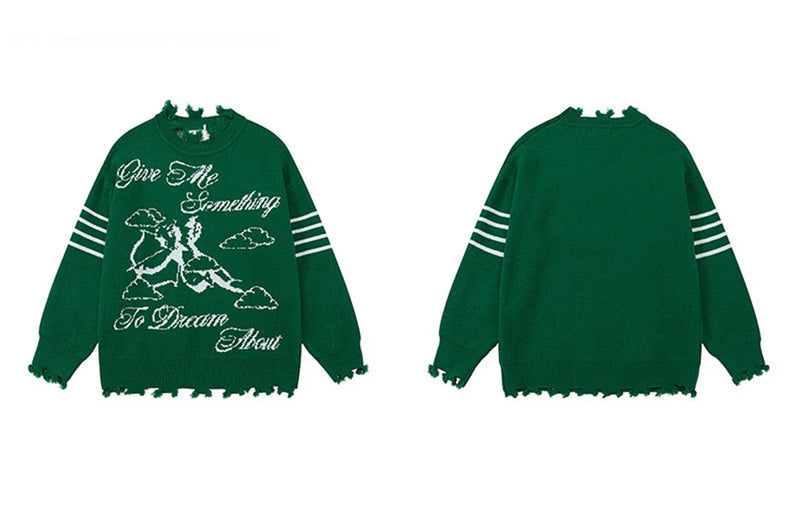 grunge knit sweater with heavyweight fabric, layered urban look for cold weather, street fashion menswear trend for seasonal 