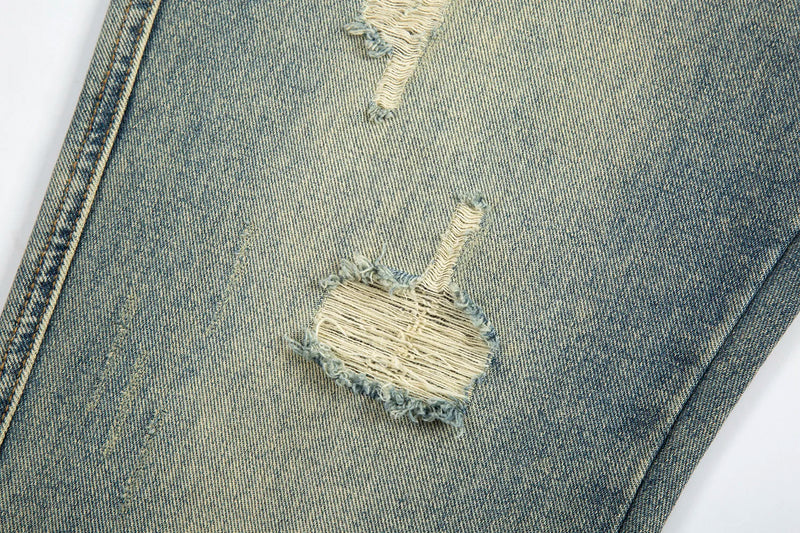 y2k streetwear side zipper buckle baggy pencil jeansfor menwshed hole ripped distressed pantalones hombre loose denim trousers unique jeans style 544