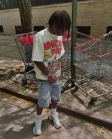 Skater Sticker Tee – Bold Flame Font Graphic Throwback Style