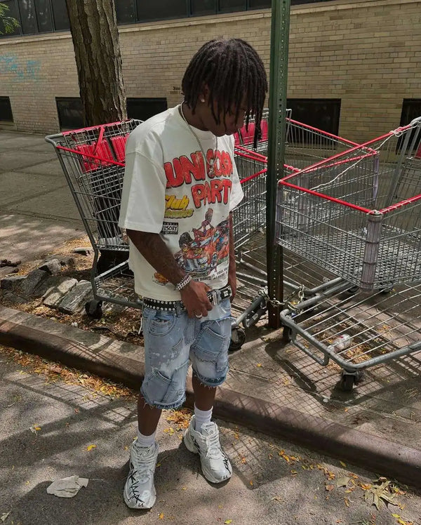 Skater Sticker Tee – Bold Flame Font Graphic Throwback Style