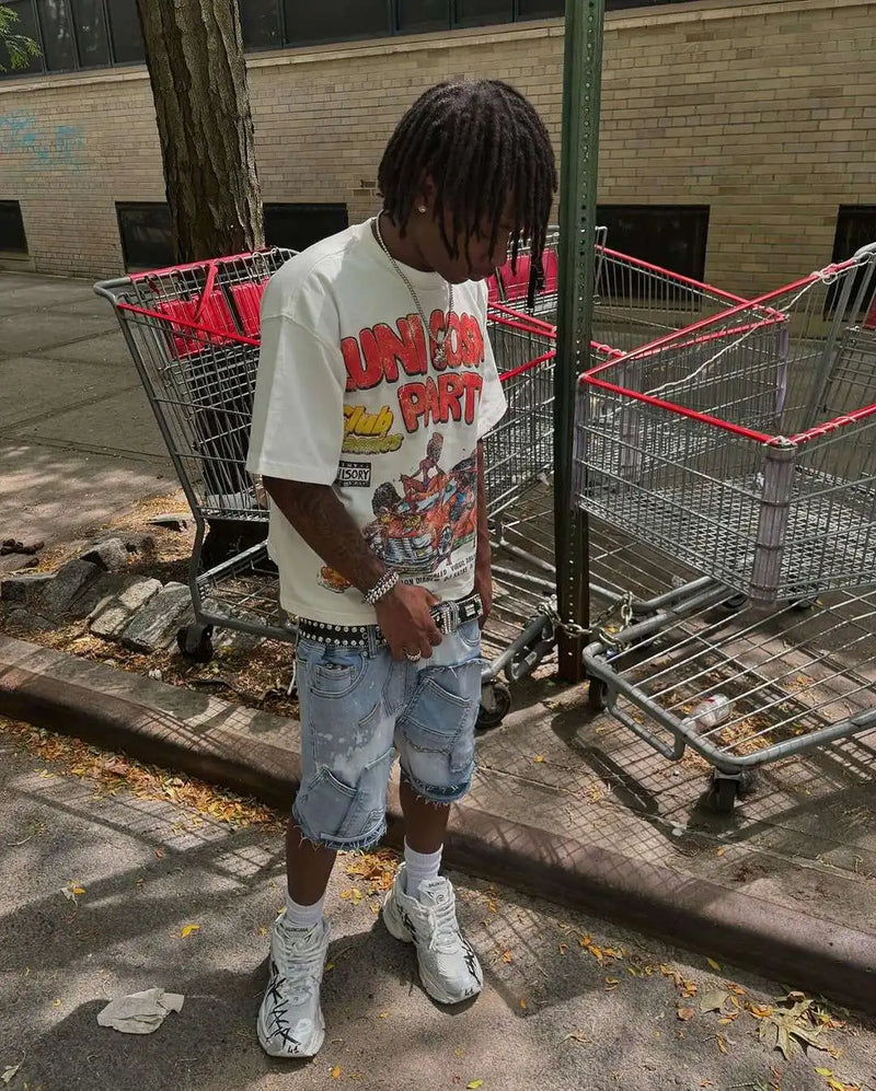 Skater Sticker Tee – Bold Flame Font Graphic Throwback Style