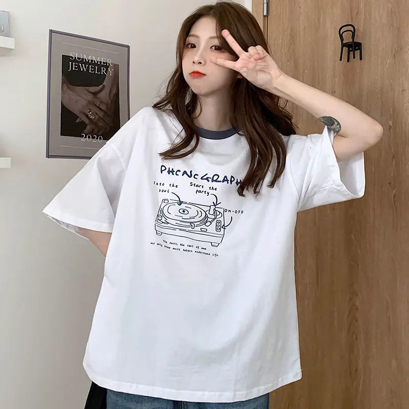 Glitchcore Oversized shirt – Summer Japanese Girly Cotton Short Sleeved T Shirt For Women