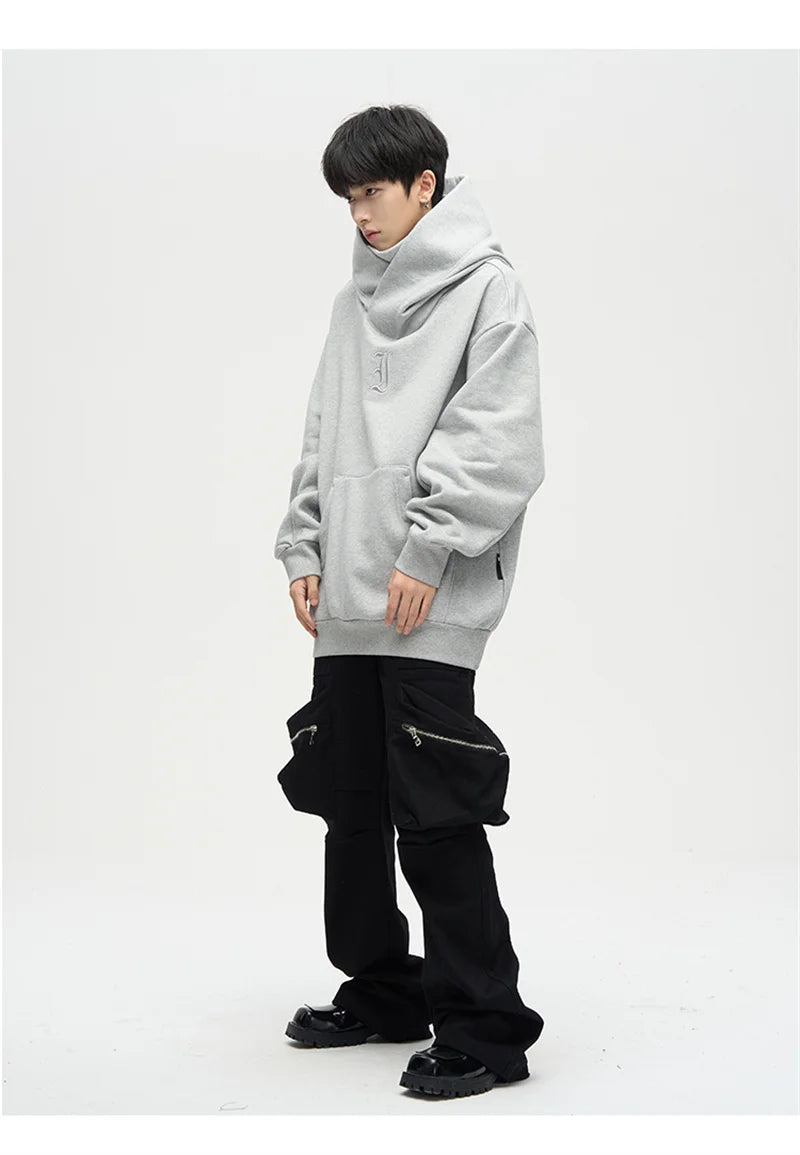 Autumn Ninja Streetwear Turtleneck Hoodies For Men Letter Embroidered Hip Hop Fashion Sweatshirts Y2K Vintage Fleece