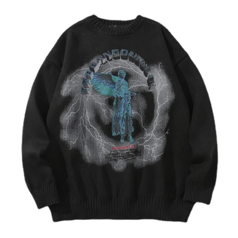grunge oversized flame jumper built for warmth and edge, essential for winter street style, men’s streetwear clothing piece f