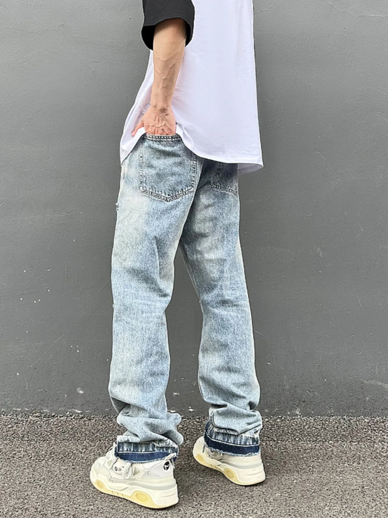 destroy ripped holes high street pants mens casual harajuku zipper straight trousers hip hop fashion streetwear baggy joggers casual joggers