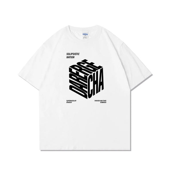 Cyberpunk Crying character – Summer High Street Cube Letter Printed T Shirt Men Casual Lo