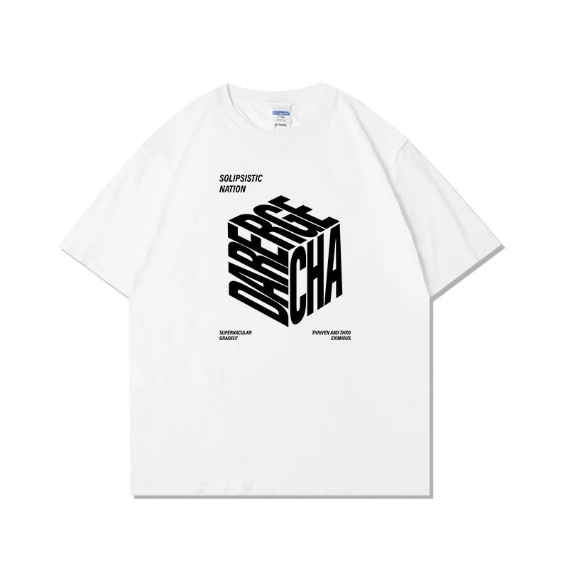 Cyberpunk Crying character – Summer High Street Cube Letter Printed T Shirt Men Casual Lo