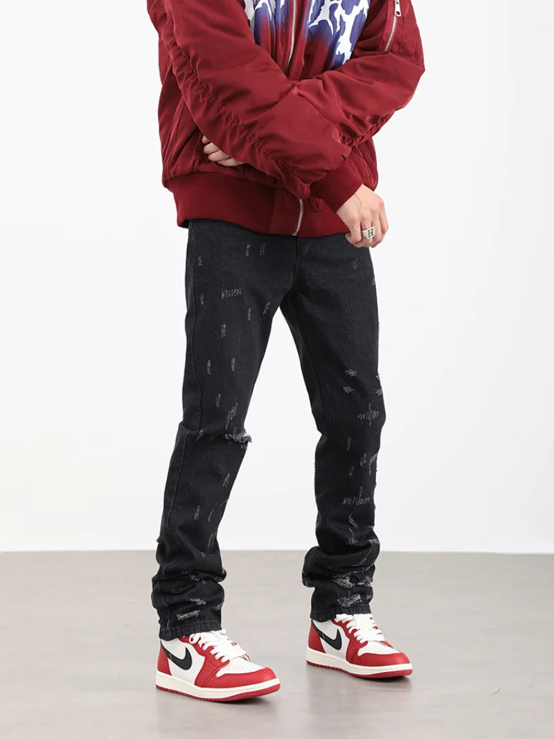 harajuku scratched ripped holes denim jeans mens zipper jeans hip hop fashion streetwear new casual straight joggers jean pants relaxed fit joggers