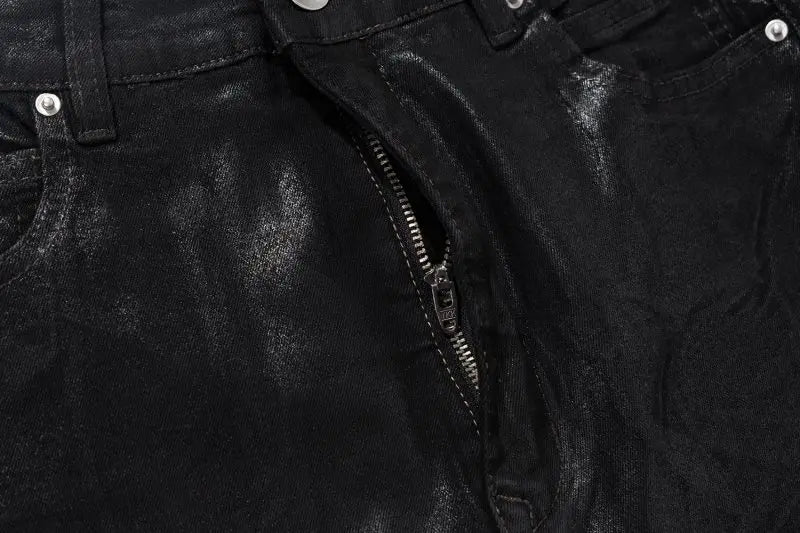 european and american street batik black paint coat wide jeans pants fashionable baggy contoured distressed flared denim jeans unique jeans style 1594