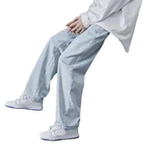 korean mens casual long jeans loose retro straight baggy pants denim wide leg pants light blue grey black retro washed jeans unique jeans style 1268