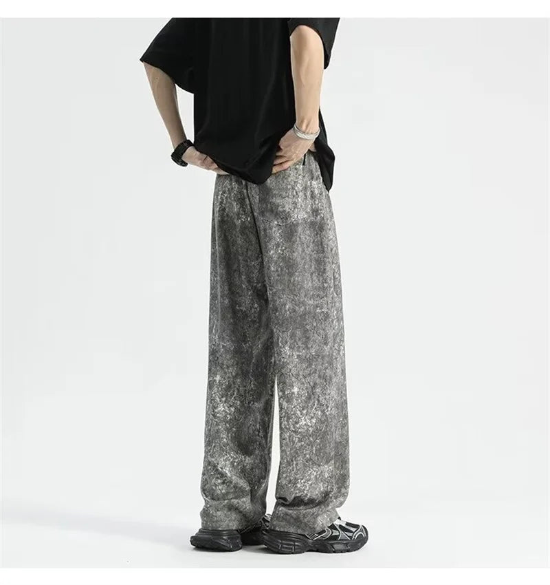 2024 goth tie dye corduroy pants mens autumn baggy wide leg straight casual trousers women drawstring hip hop y2k sweatpants unique joggers style 1362