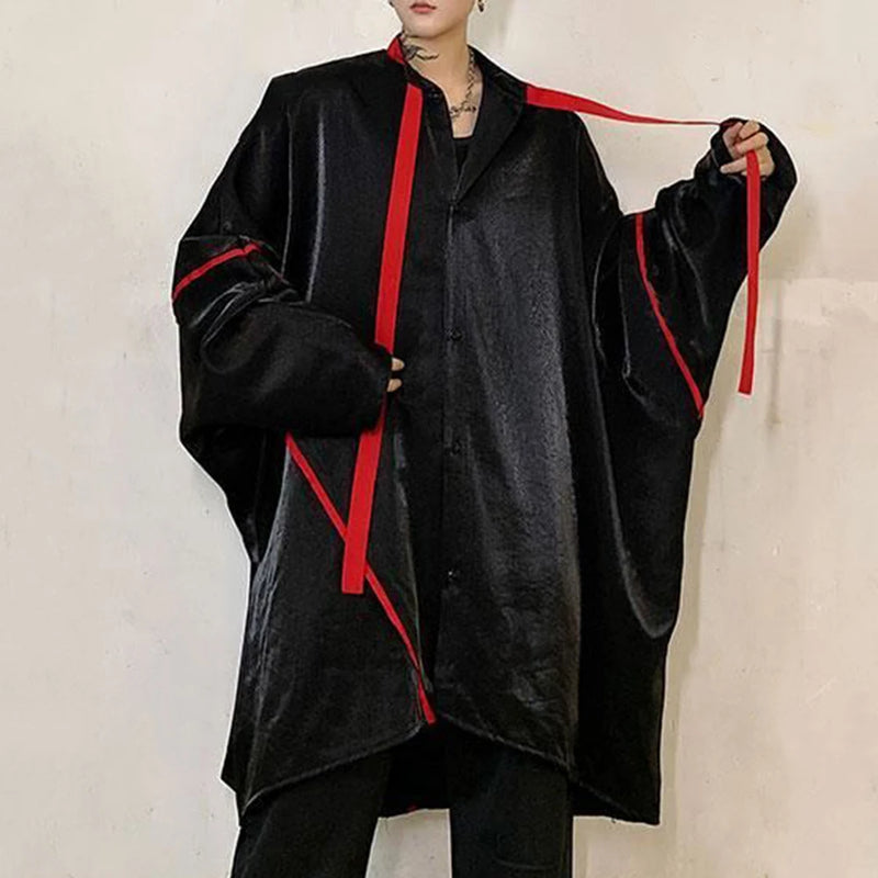 Mens Japanese Dark Style Contrast Color Long-Sleeve Shirt 2024 New Autumn Genderless Fashion Personality Street Loose Top Unisex