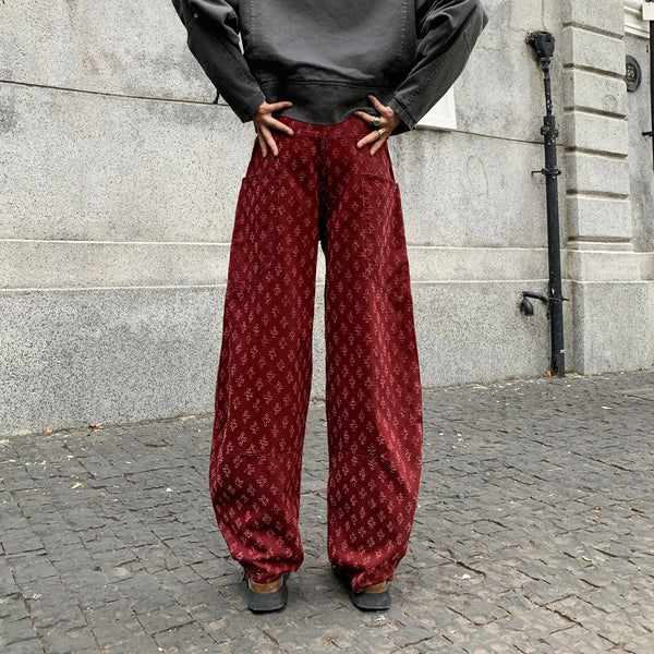 men brand fashion wash jacquard denim splice pocket loose casual wide leg baggy jeans cityboy cargo jeans pants trousers baggy cargo bottoms