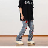 men distressed ripped destroied denim jean pants new fashion patchwork biker jeans streetwear flare pants jogger y2k men s jeans unique joggers style 3281