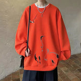 Ink Painting Cartoon Crane Printed Pullover Hoodies For Men 2024 New H