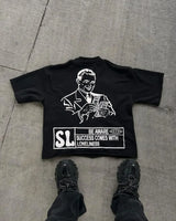 Glitchcore Design – American Letter Print Graphic T Shirts Vintage New – Edgy Streetwear for All Genders