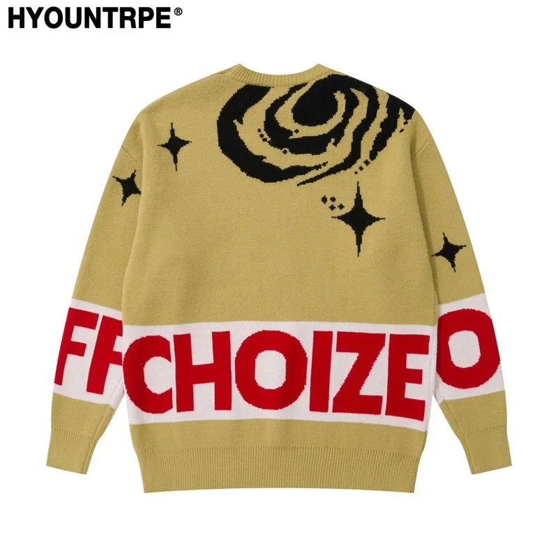 men sweater fashion abstract pattern harajuku streetwear hip hop letter knitted o neck sweater unisex loose knit sweater jumpers - vintage look oversized hoodie, oversized streetwear hoodie, high quality cotton hoodie