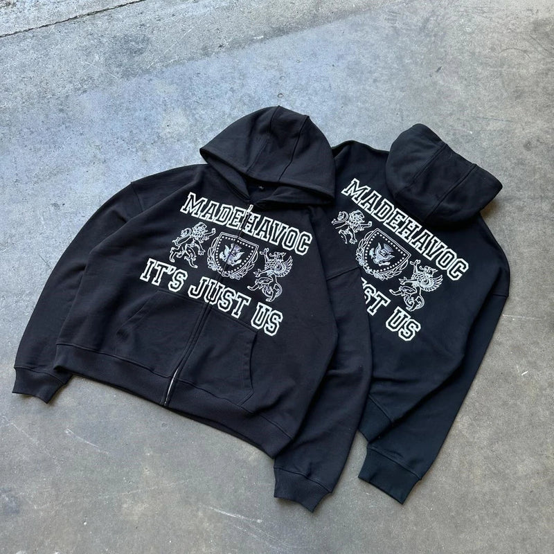 Y2K Pullover Hoodie Long Sleeved Oversize Vintage Letter Printed Cloth